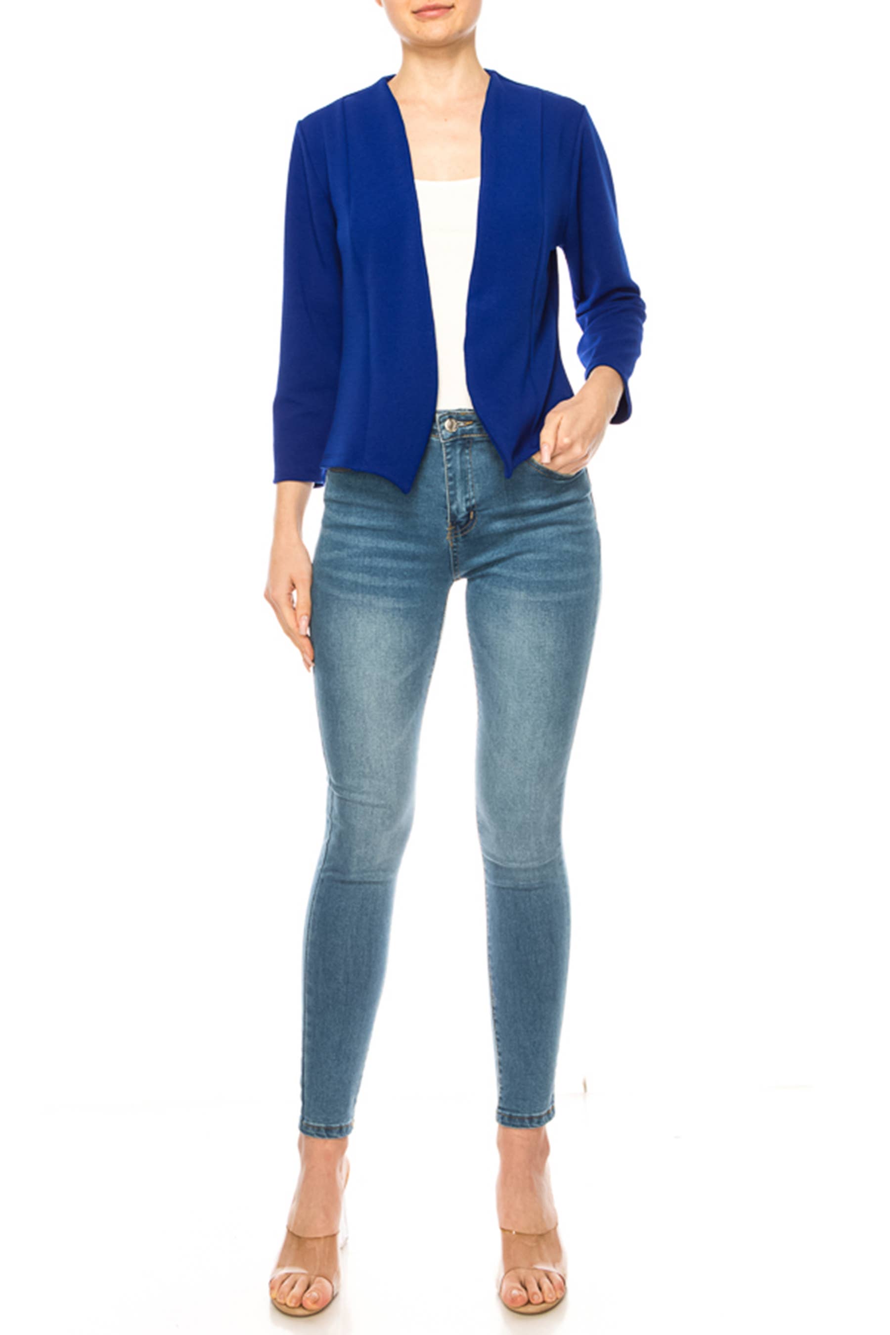 MOA COLLECTION - Wholesale Blazer - Women's - Women's Collarless Blazer 3/4 Sleeves Cardigan23