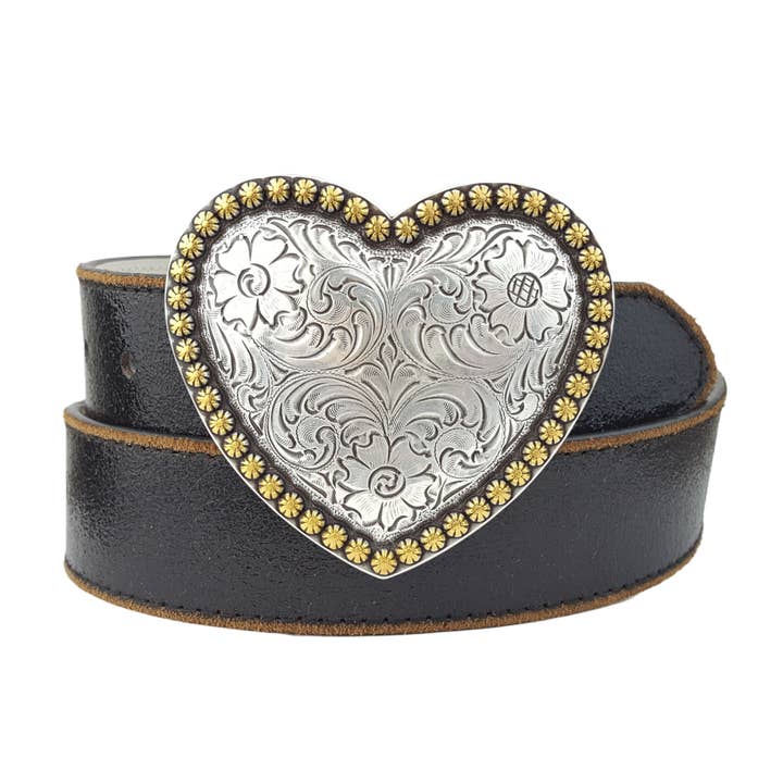 Axesoria West - Wholesale Belt - Women's - Western Heart Buckle w. Vintage Leather belt