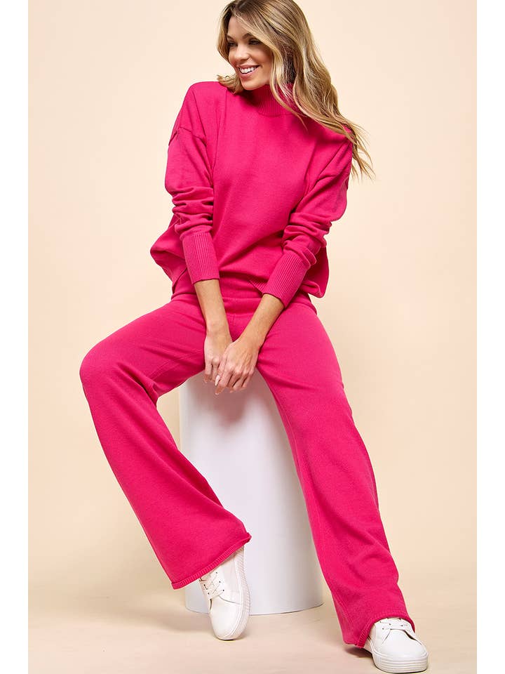 Cezele - Wholesale Lounge Set - Women's - Turtleneck Knitted Sweater and Flare Pants Set2