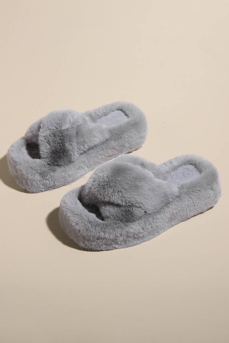 ACCITY - Wholesale Slippers - Women's - CROSS STRAP FLUFFY BEDROOM SLIPPERS_CWSHS02261