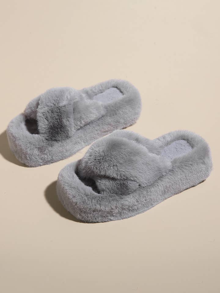ACCITY - Wholesale Slippers - Women's - CROSS STRAP FLUFFY BEDROOM SLIPPERS_CWSHS02261