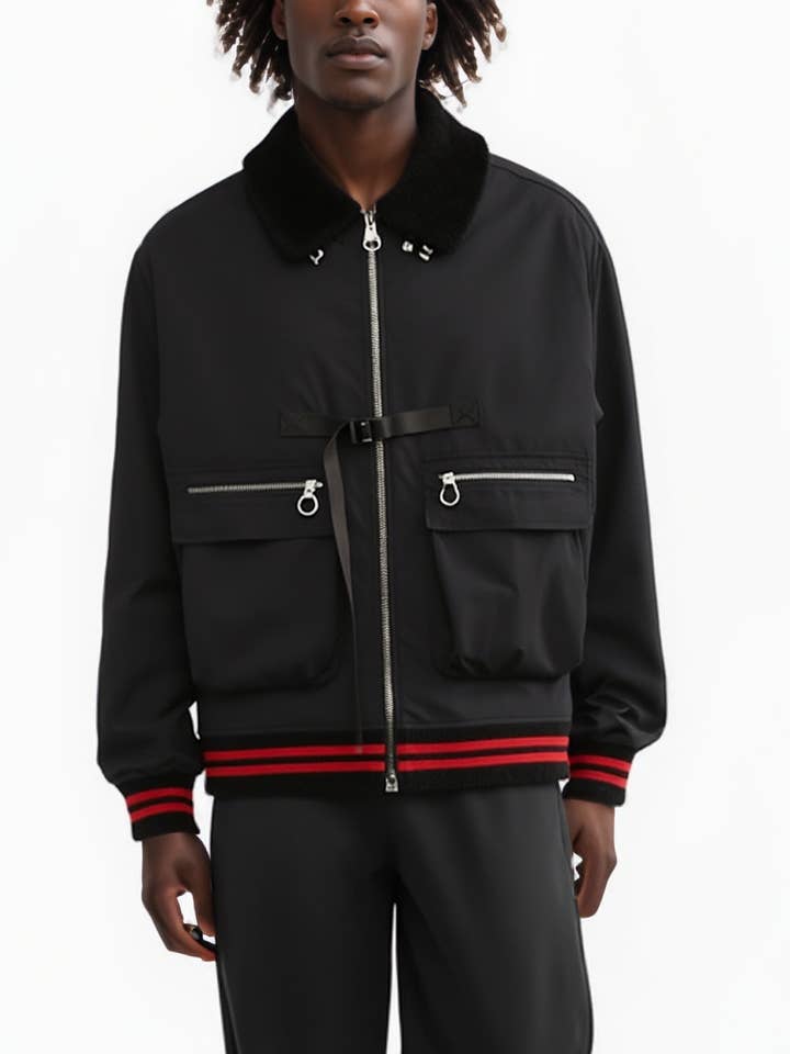 Robin K - Wholesale Bomber Jacket - Men's - Konus Men's Sherpa Collar MA2 Jacket in Black