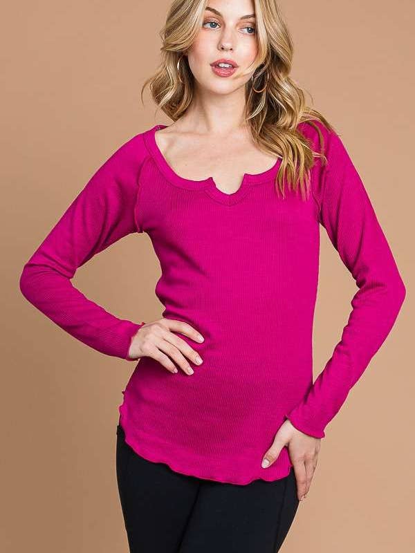 Culture Code - Wholesale Knit Top - Women's - CRT1840L - TINY NOTCH NECK MERROW LSLV TOP4