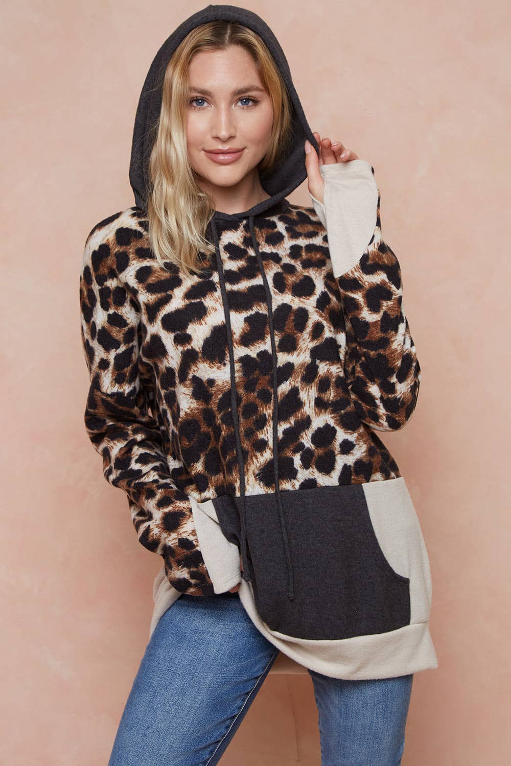 Moonshot Clothing - Wholesale Hoodie - Women's - MST2826-Against All Odds Leopard Colorblock Hoodie3