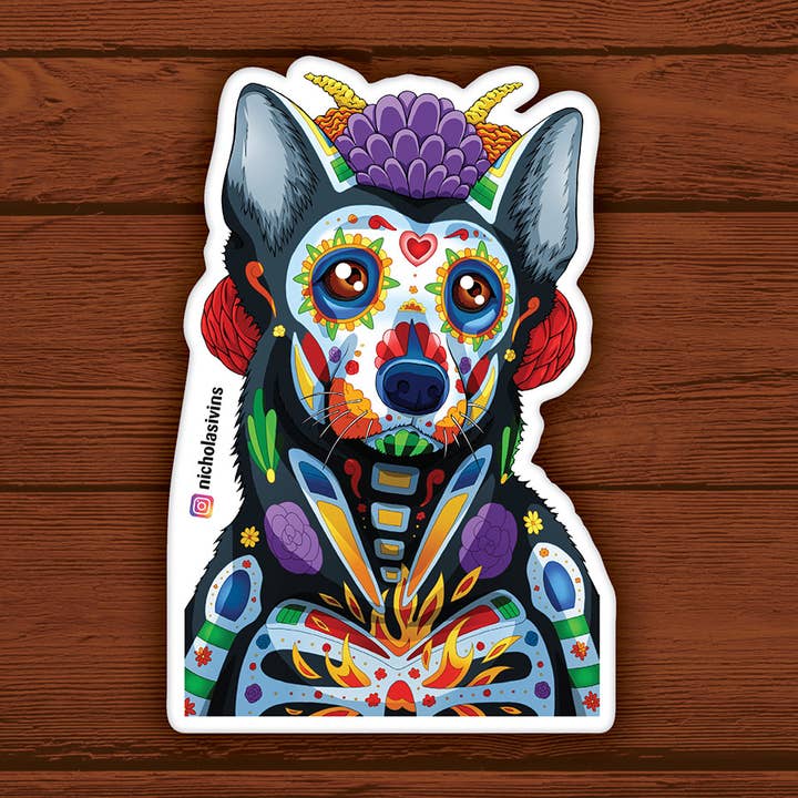Day of the Dead Dog German Shepherd Sticker - "Cazador" for wholesale by Nicholas Ivins Art & Illustration