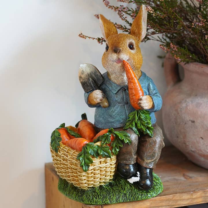 Hungry Rabbit Bunny Resin Ornament Garden Home Statue for wholesale by Vale Ornaments