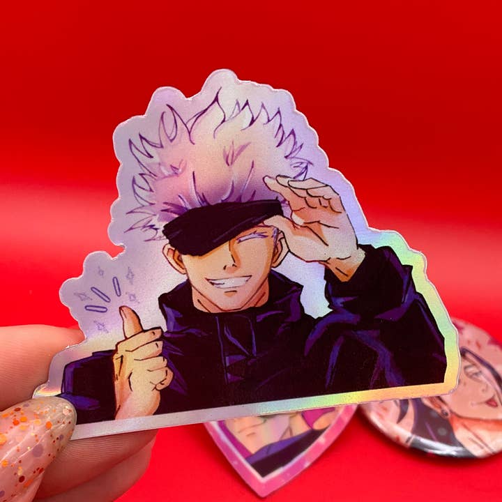 Elegant Potato Anime - Vendita all'ingrosso Adesivo - Adesivo JJK Gojo Thumbs Up - Impermeabile olografico 0