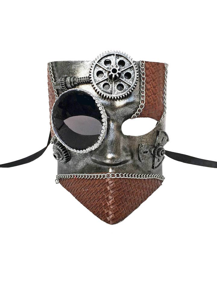 Masque de guerrier Steampunk avec accents en cuir pour la vente par Mardi Gras Creations