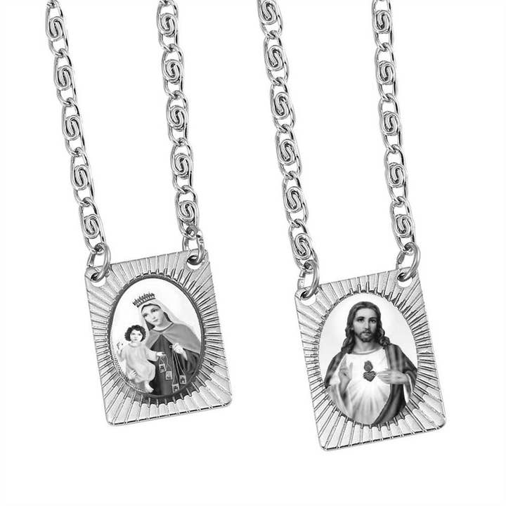 Large Stainless Steel Scapular - Black/White for wholesale by Catholica Shop