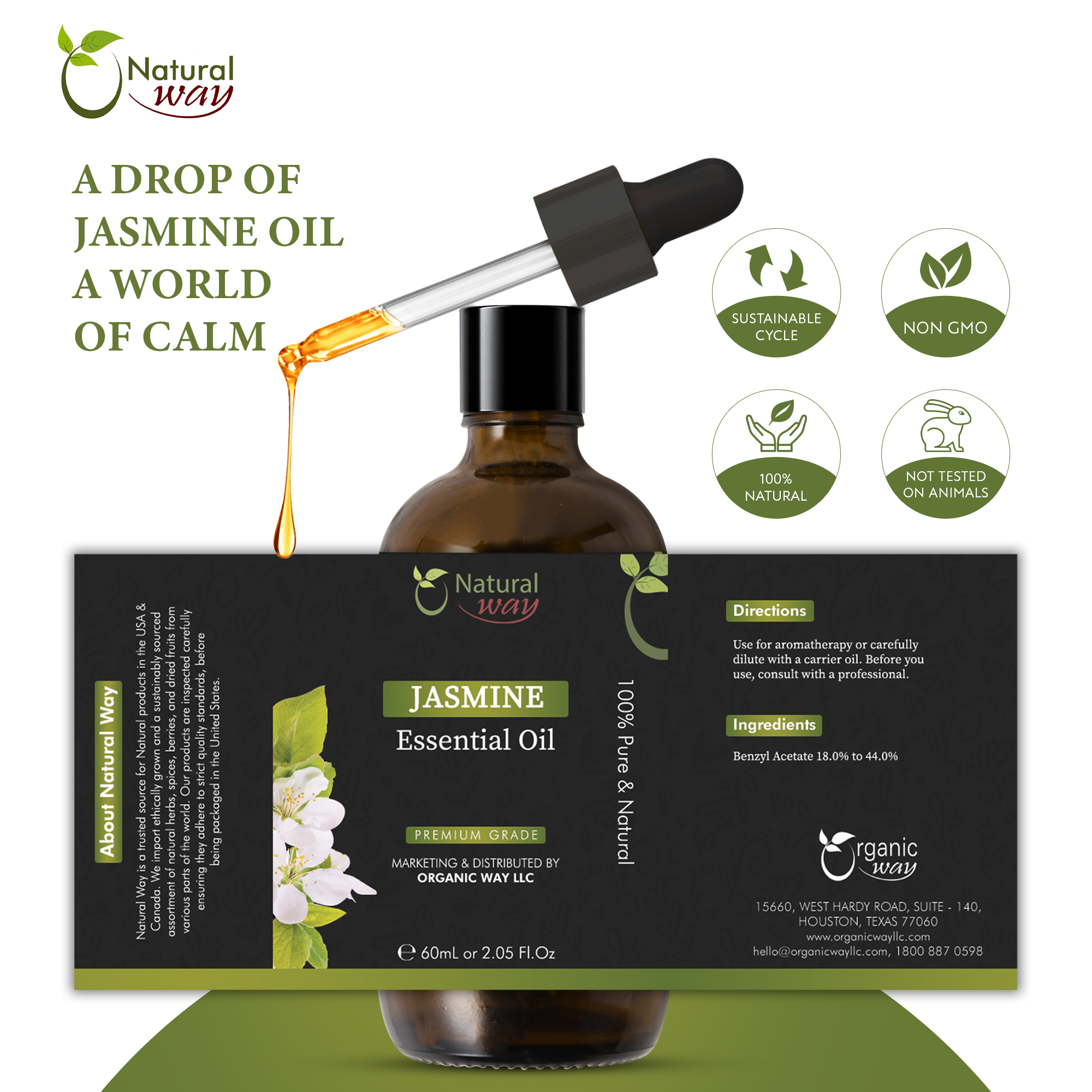 Organic Way LLC – Großhandel Ätherisches Öl – Natural Way Jasmin ätherisches Öl | Premium ätherische Öle für die Haarpflege, Öl für die Haut, Aromatherapie und Diffuser | Ätherisches Öl zur Entfernung von Hautanhängseln, Massageöl und für den Einsatz im Luftbefeuchter | 4 Fl Oz (120 mL)5