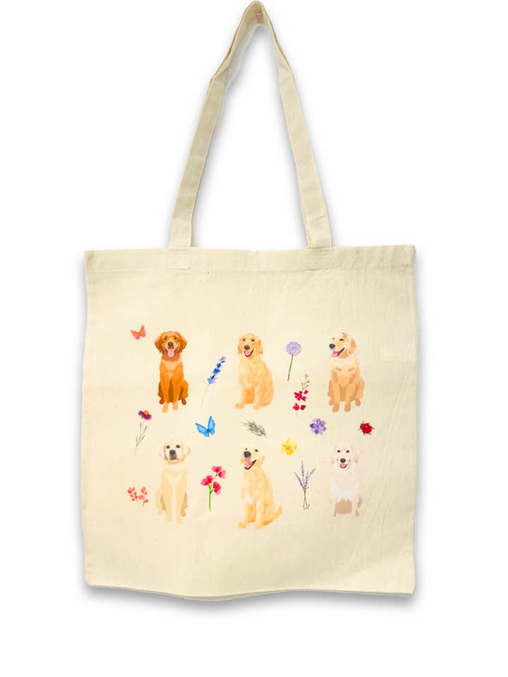 Cottage-Core Golden Retriever Hundemama Leinwandtasche für den Großhandel von Peached Pups