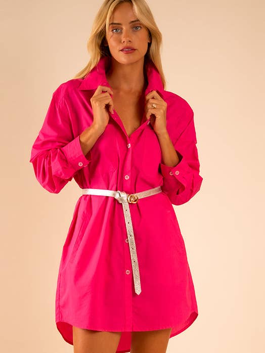 (HOGE MARGE) Basis Preslie Poplin Overhemdjurk Magenta voor wholesale door Care Tucker