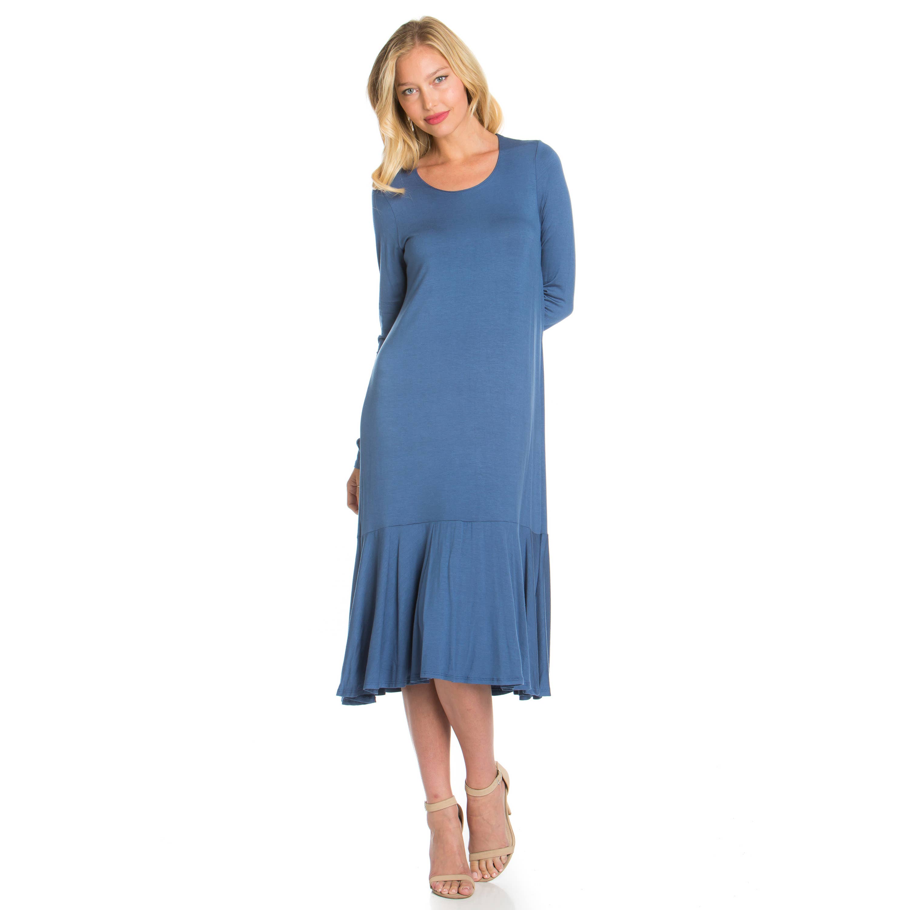 Azules Clothing - Wholesale Dress - Women's - ADM-8258RS Ruffle Hem Long Sleeve Midi Dress28