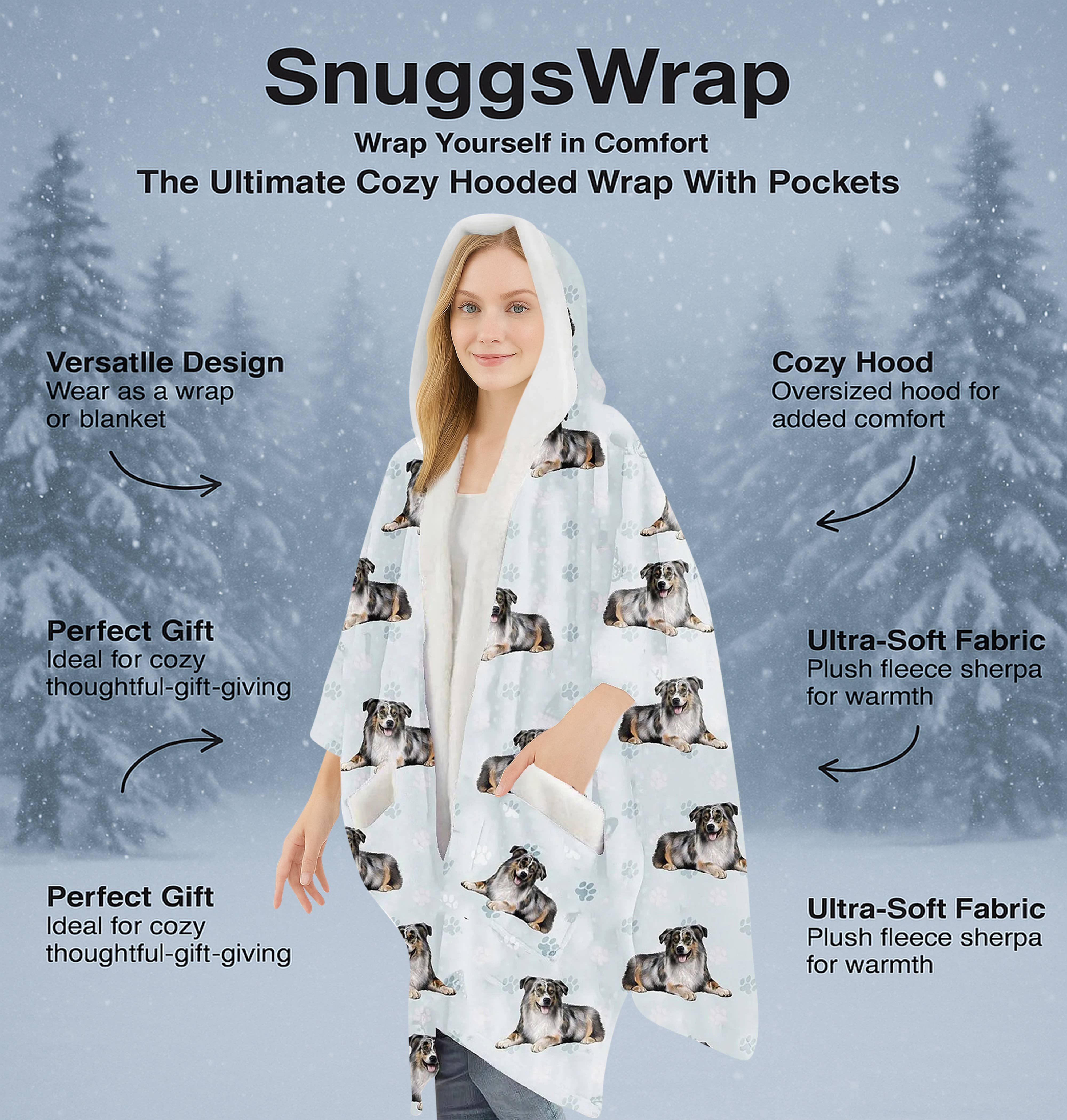 E&S Pets - Wholesale Hoodie - Unisex - Australian Shepherd Snugg Wraps with Hoodie – Ultra Soft Sherpa Fleece Wrap for Pet Lovers2