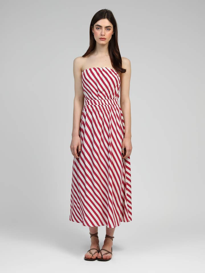 An'ge - Vendita all'ingrosso Vestito - Donna - ABITO LUNGO MIKITRY a righe lampone