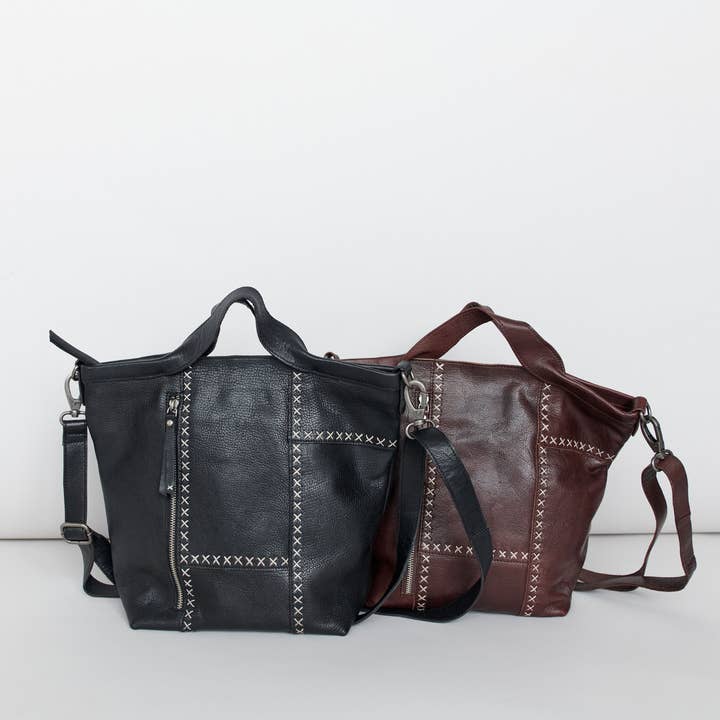 Black Frankie Handcrafted Leather Tote/Crossbody Bags for wholesale on Faire