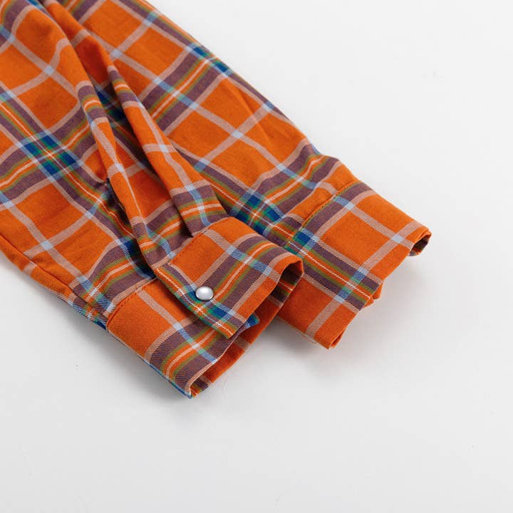 Orange plaid boyfriend Shirt Jacket overfit Shacket for wholesale on Faire12