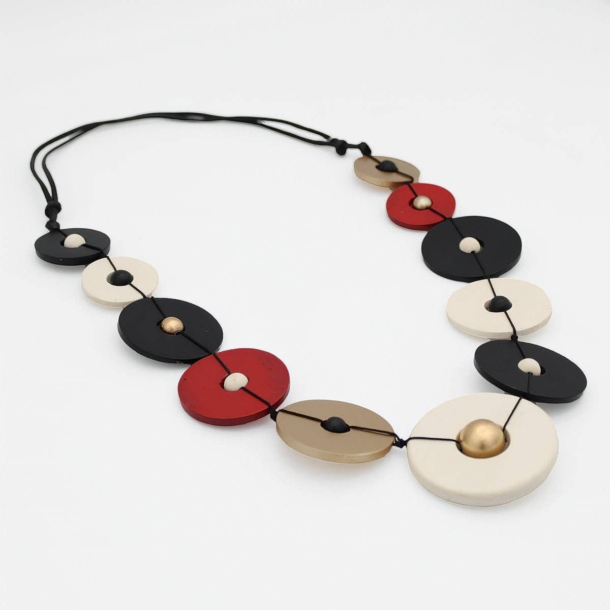 Sylca Designs - Wholesale Bib Necklace - Aria Gold Black Red Bold Circle Statement Necklace2