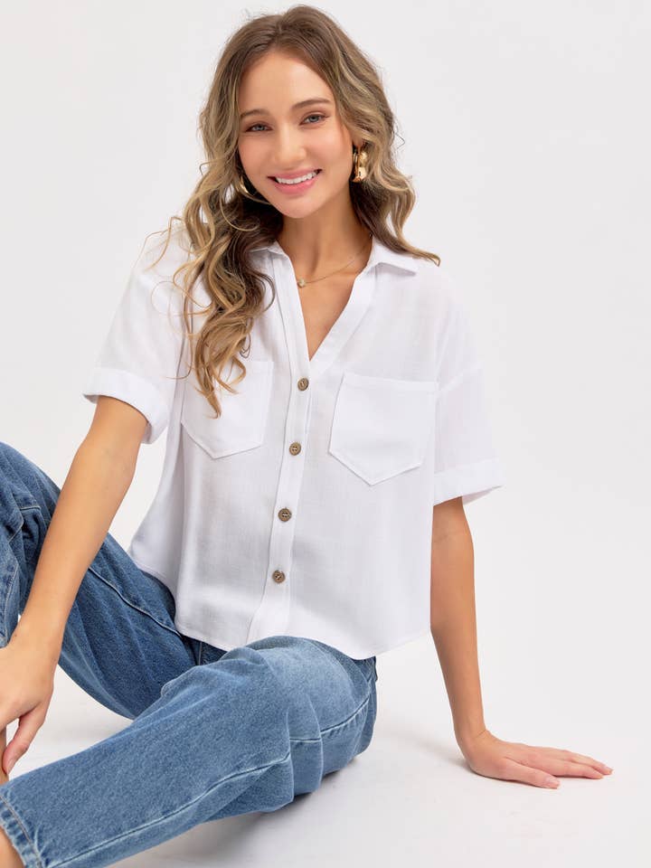 Sweet Lovely by Jen - Wholesale Button Down Shirt - Women's - LINEN BLEND BUTTON DWON CASUAL SHIRT