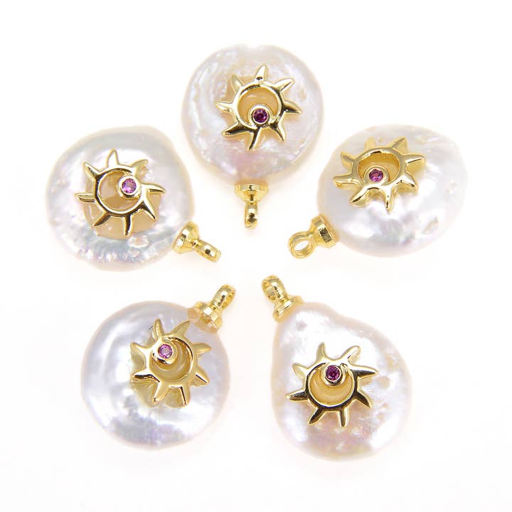 Freshwater Pearl Sun Charm Pendant in Gold Filled, CP610 for wholesale by Beads Creation