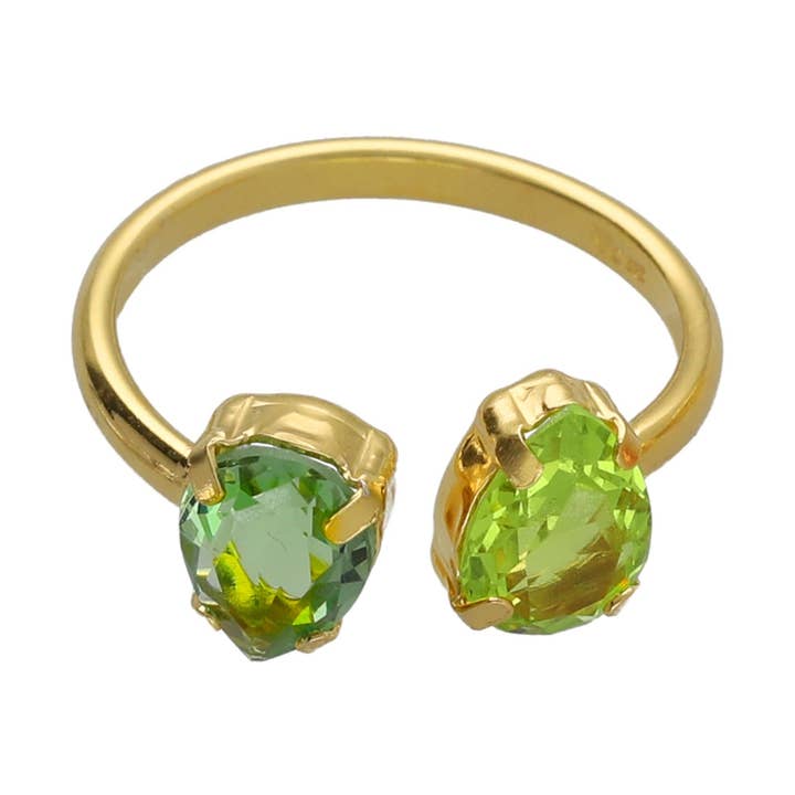 Bague ajustable larme cristal en Argent plaqué rhodium pour la vente par Victoria Cruz