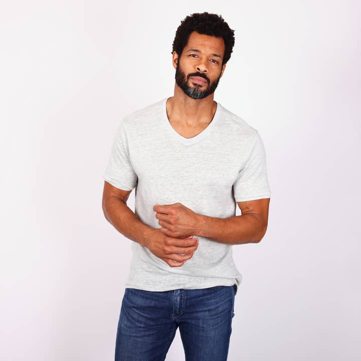 Linen Melange Slub V-Neck Knit Shirt for wholesale by Stitch Note