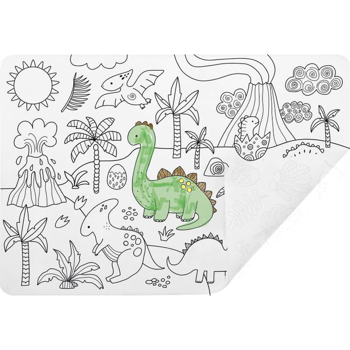 SILICONE: SET DA TAVOLA DA COLORARE - TEMA DINO per la vendita all'ingrosso da parte di Ulysse Couleurs d'Enfance
