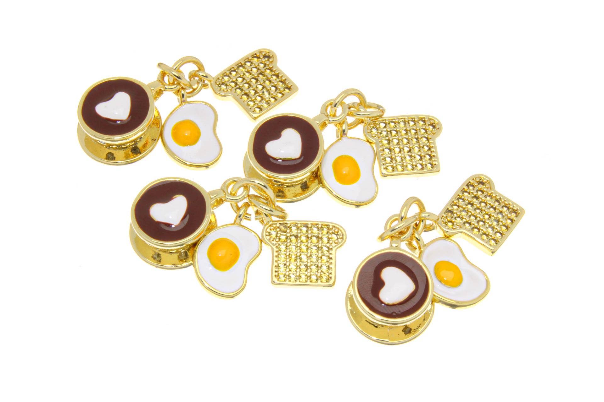 Jewel Pledge - Wholesale Individual Charm/Pendant - Breakfast Theme Coffee, Eggs & Toast Charm Set CPG25632