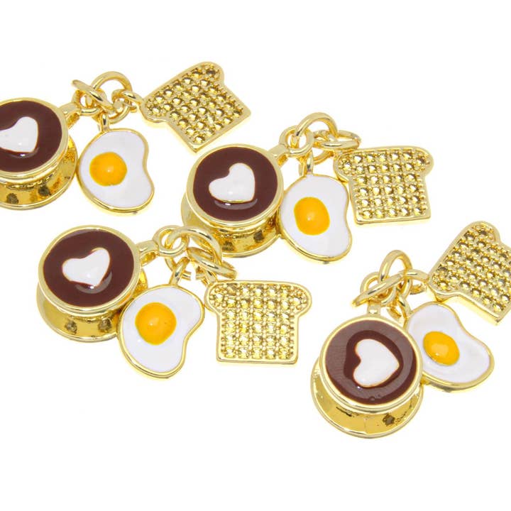 Jewel Pledge - Wholesale Individual Charm/Pendant - Breakfast Theme Coffee, Eggs & Toast Charm Set CPG25632