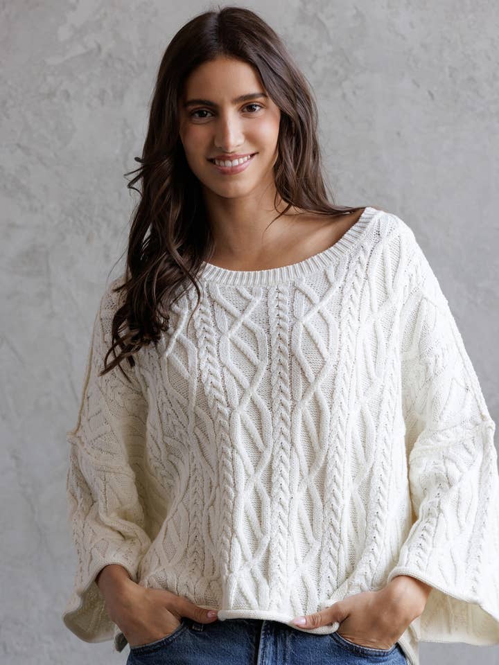 JT7895-CABLE KNIT CROPPED SWEATER for wholesale by STORIA