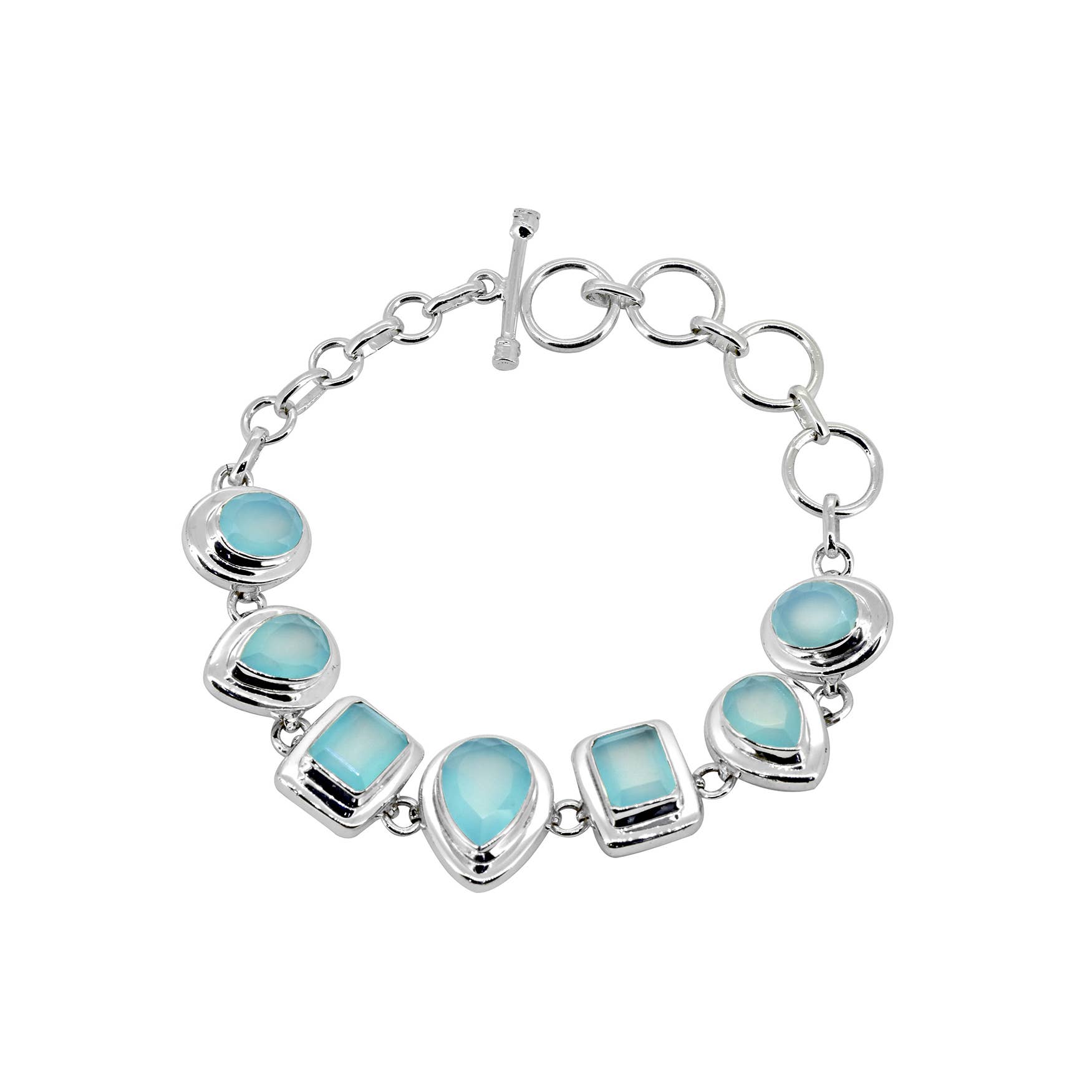 Tiramisu - Wholesale Link & Chain Bracelet - 925 Silver Aquatic Glow Aqua Chalcedony Gemstone Bracelet0