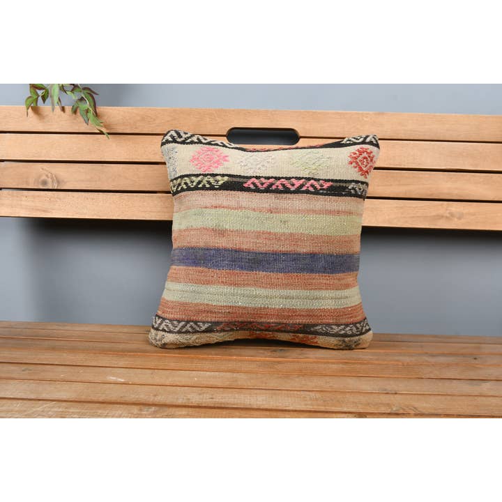 The Loom Wholesale - Wholesale Throw Pillow Cover - Colorful Striped Kilim Pillow, Vintage Design, 40x40-21896