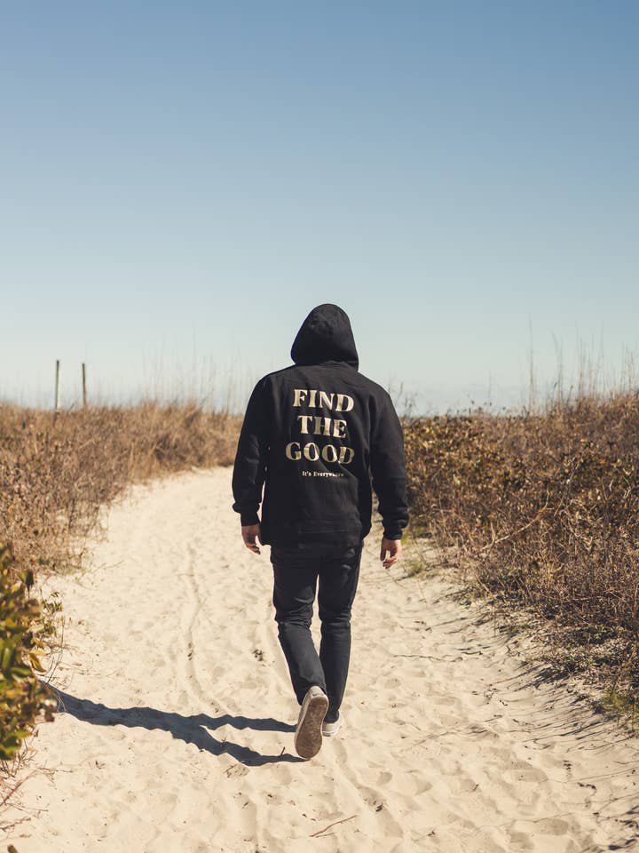 Find The Good Brand - Wholesale Hoodie - Unisex - 3 Simple Words - Embroidered Hoodie - Black