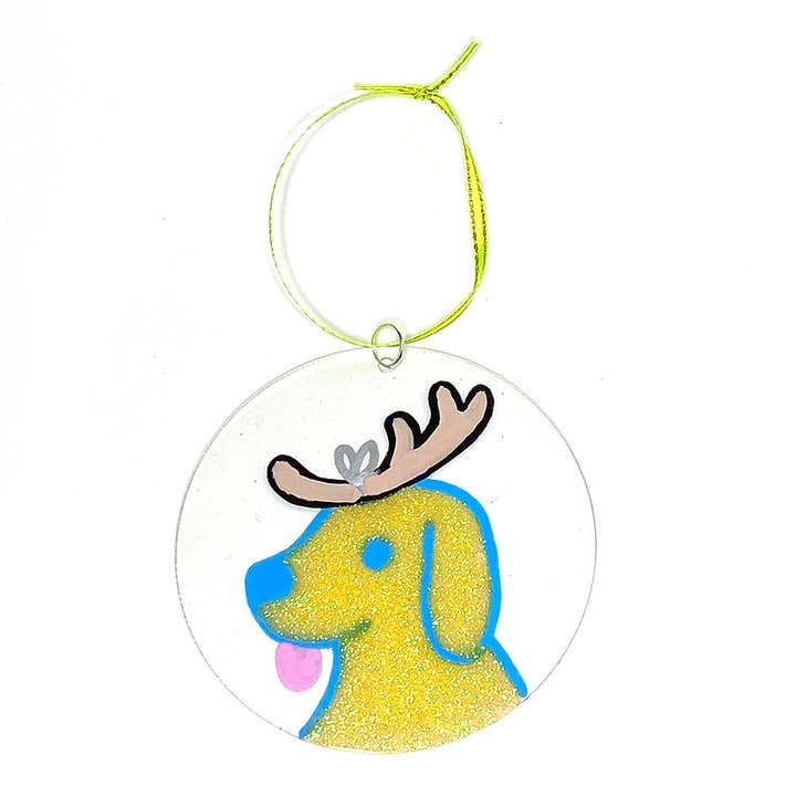 Yellow Doggo Ornament for wholesale by Robin Good Art & Design