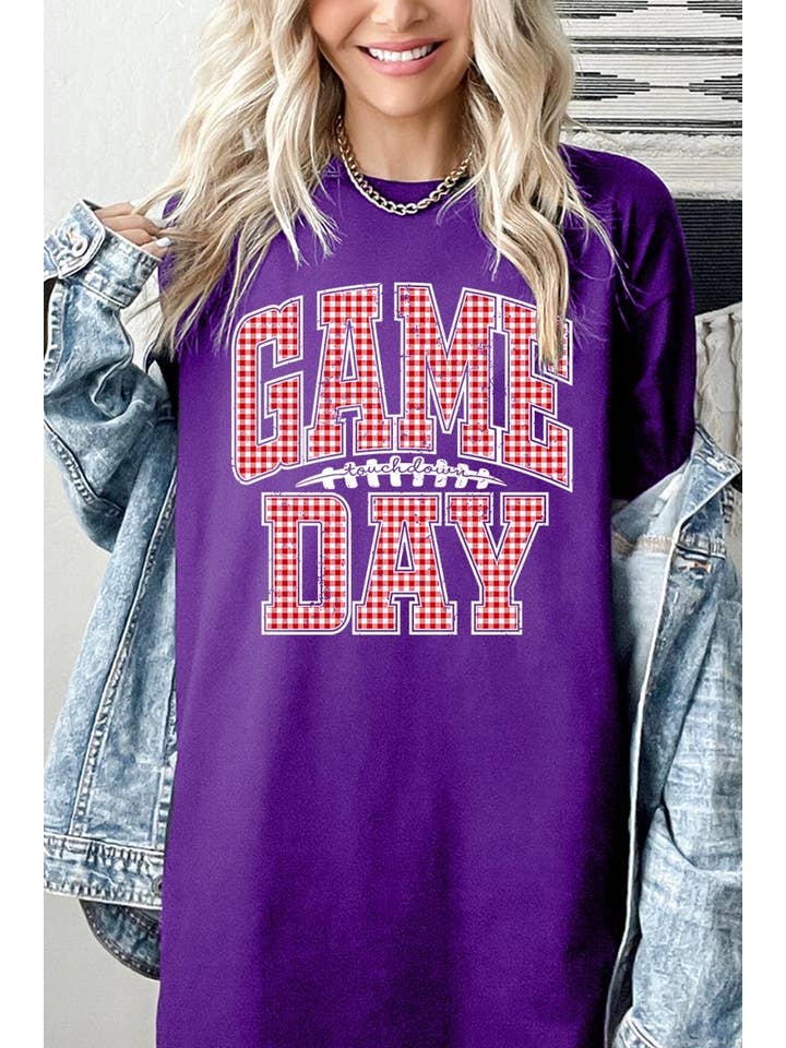 COLORBEAR - Wholesale T-Shirt (Graphic) - Women's - Red Gingham Game Day Graphic Heavy Cotton Tee11