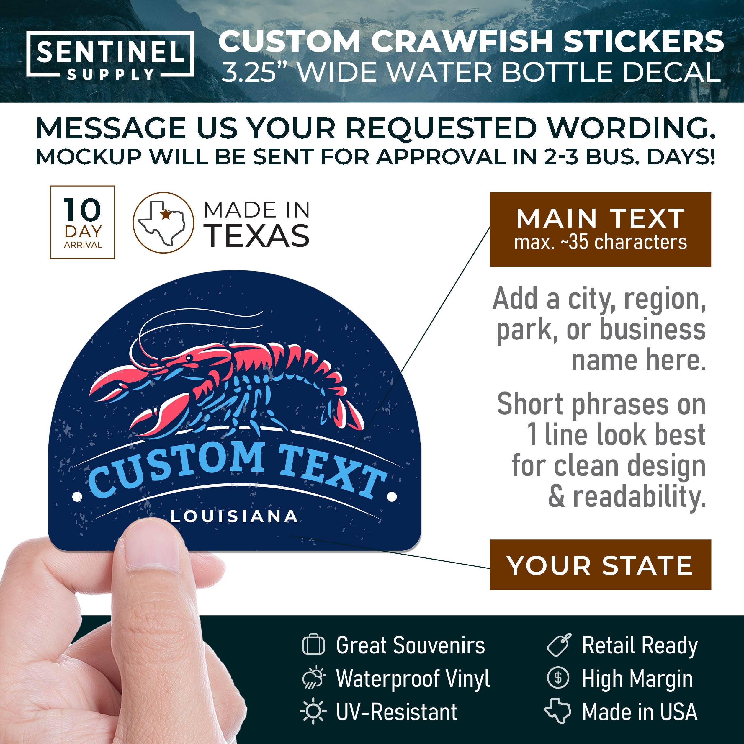 Sentinel Supply - Wholesale Sticker - Custom Crawfish Sticker - Southern Name Drop Decal1