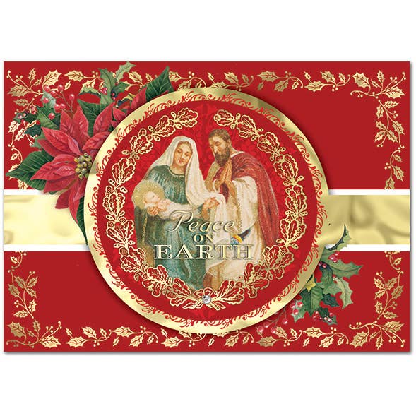 5X7 12 Ct Holiday Card (2-Layer)Medallion Nativity for wholesale by Punch Studio