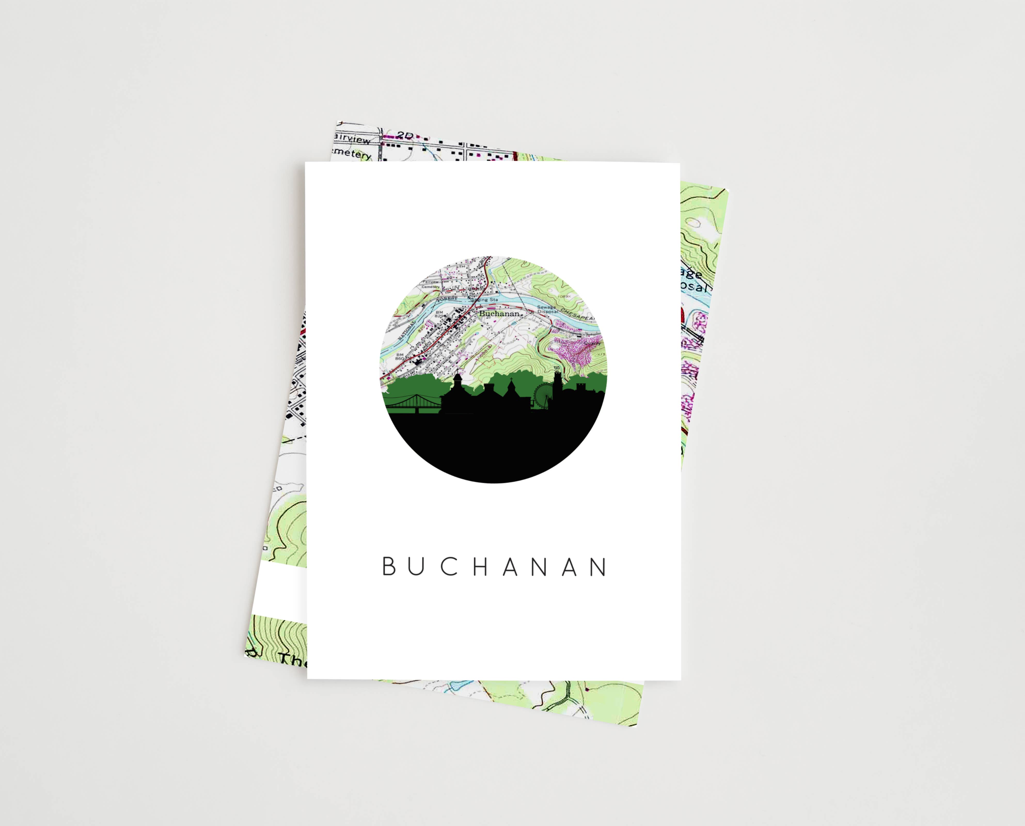 Paperfinch Design - Wholesale Everyday Greeting Card - Buchanan VA skyline and map greeting card