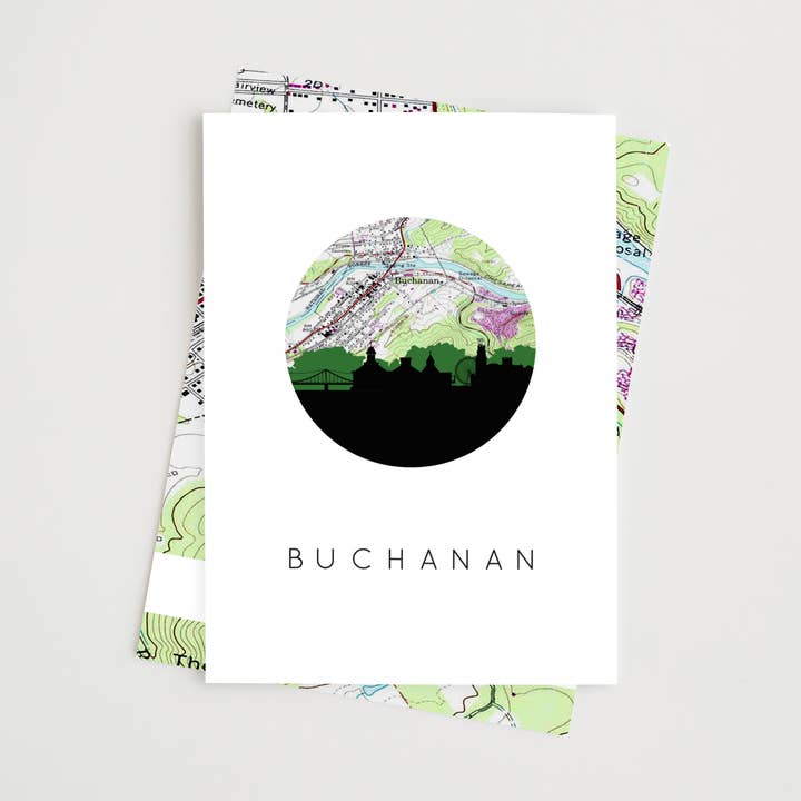 Paperfinch Design - Wholesale Everyday Greeting Card - Buchanan VA skyline and map greeting card0