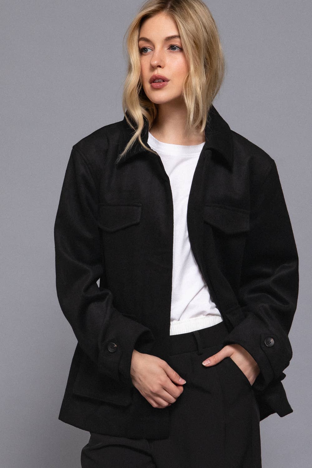 Active Basic | Active USA - Vente Manteau – femme - Manteau en feutre doux à manches longues avec boutons dissimulés à l'avant et rabat8