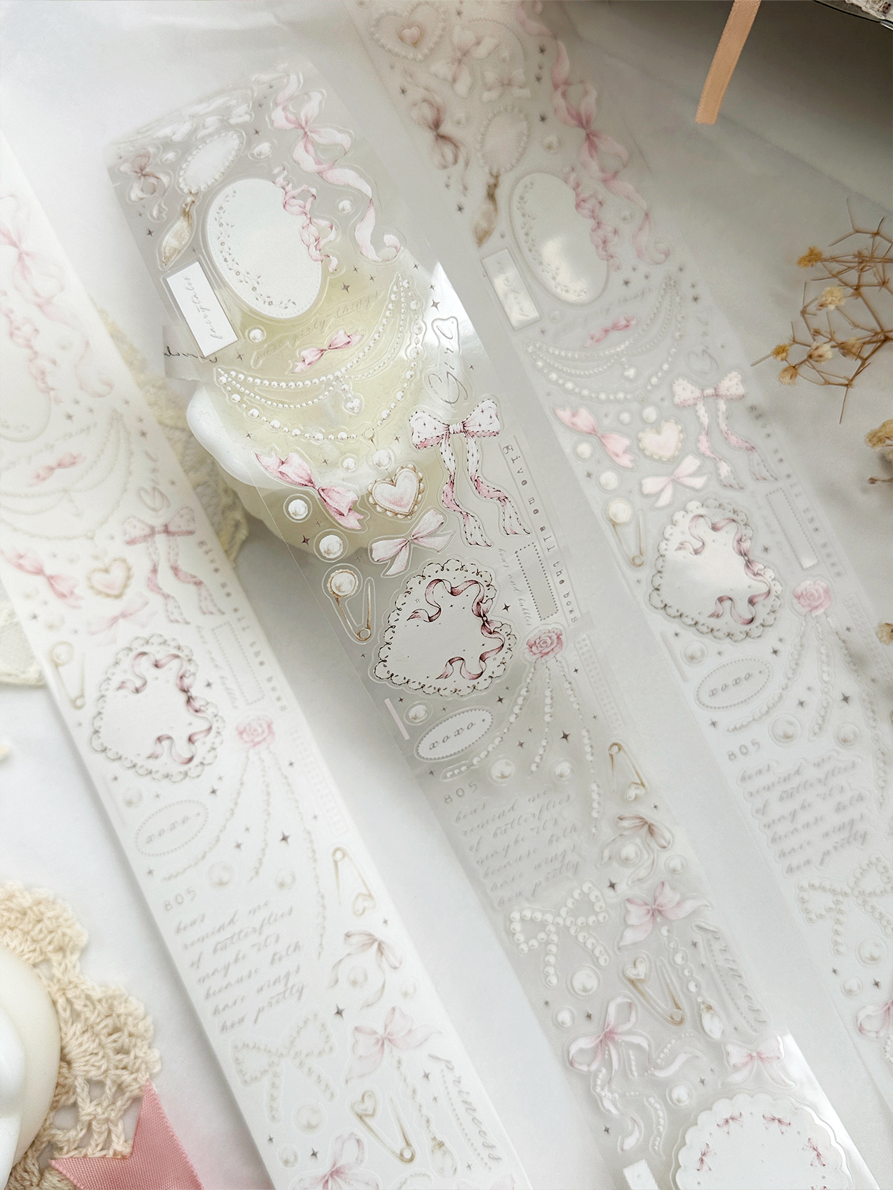 leelajournals - Wholesale Washi Tape - bows & pearls pet tape (pre-cut)10