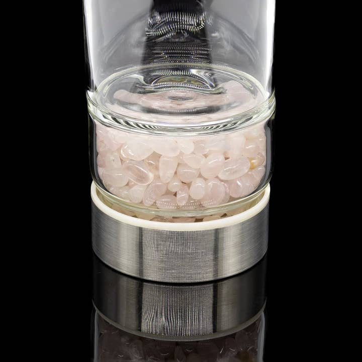 Crystal River Gems LLC - Wholesale Water Bottle - Metal & Glass Water Bottle - Rose Quartz Gemstones