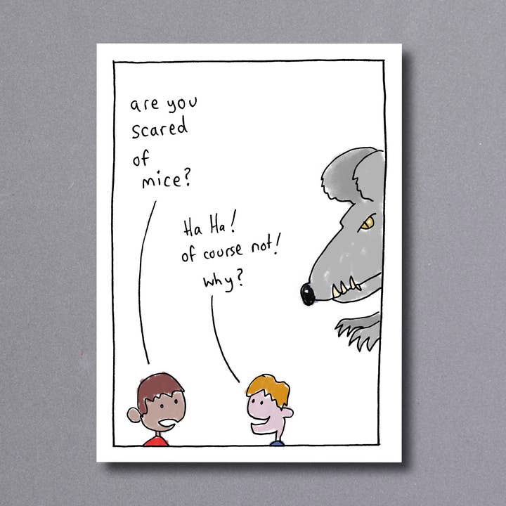 Scared OF Mice – greetings card for wholesale by Little Gallery