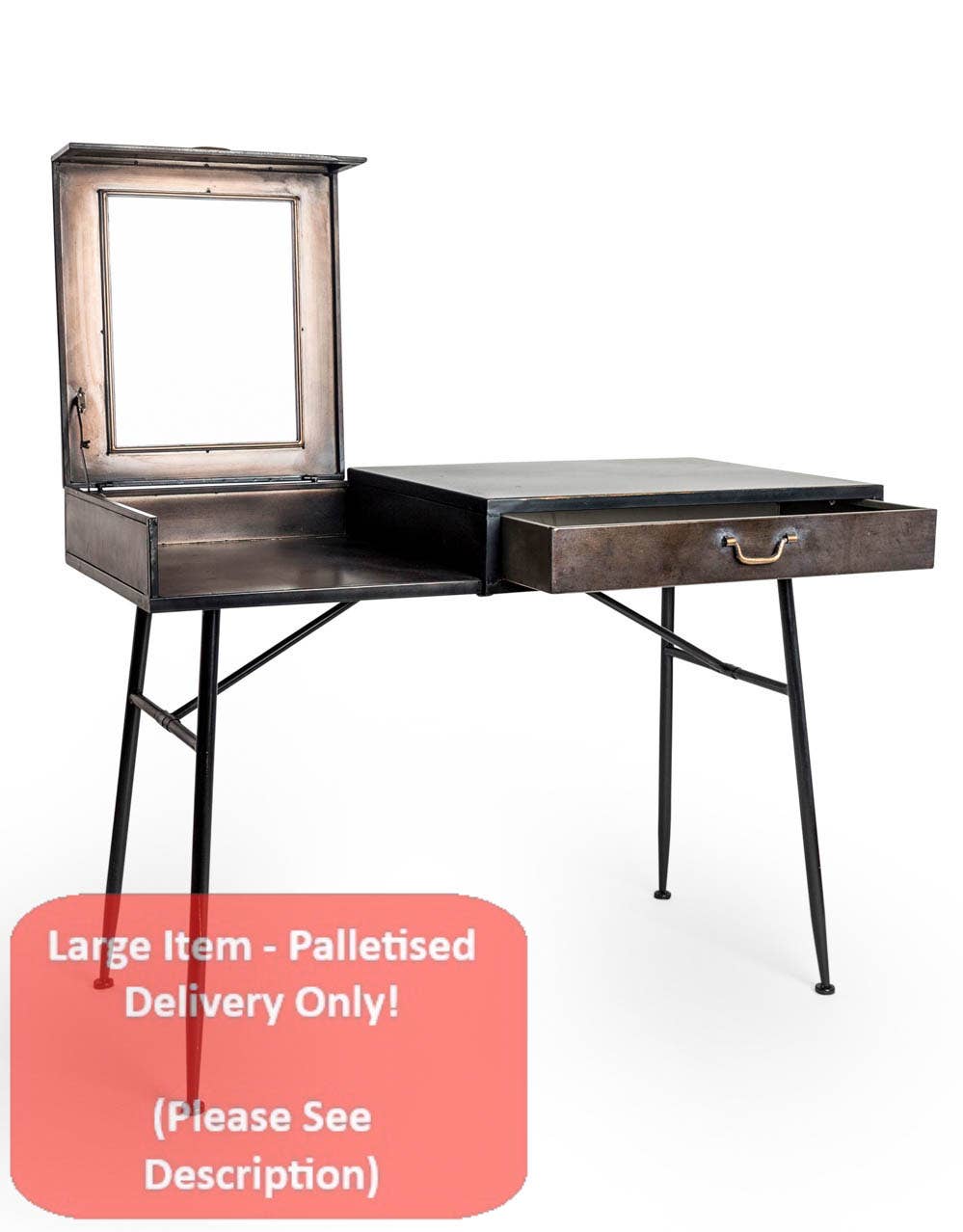 McGowan & Rutherford Ltd - Wholesale Desk Set - Orwell Desk With Concealed Vanity Mirror In Black And Gold2