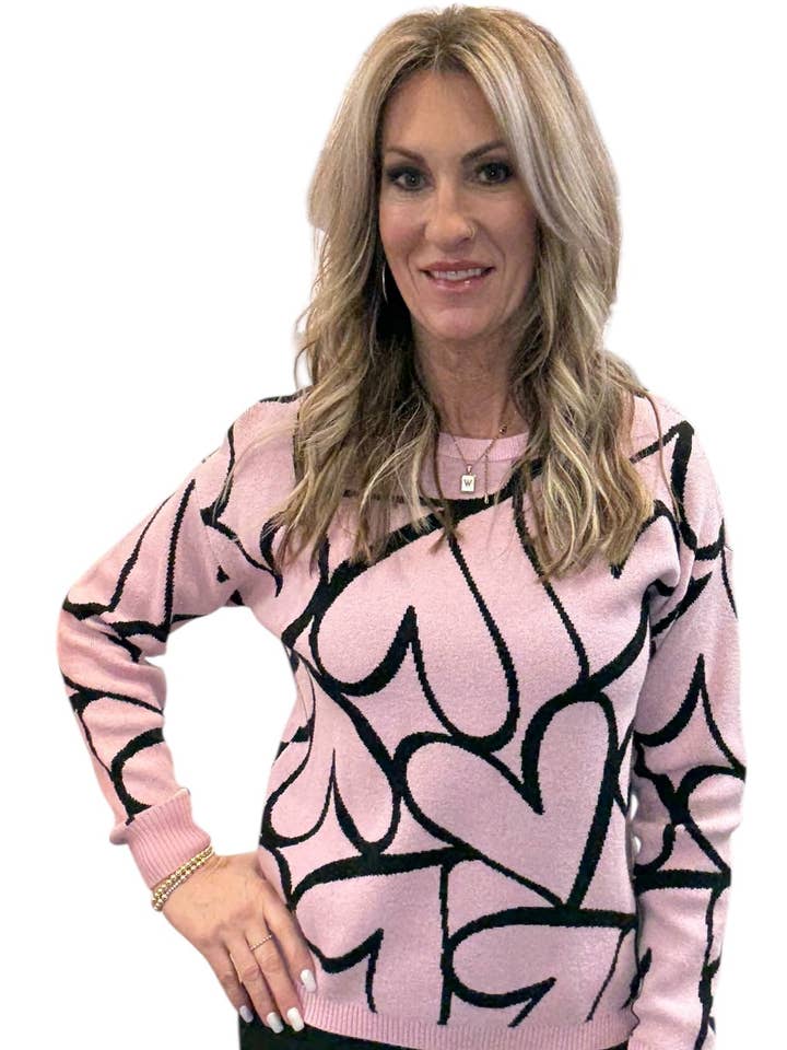 NS1890-P - Pulverrosa - Langærmet Hjerte Sweater A3575 for engroshandel hos K & C Clothing, Inc.