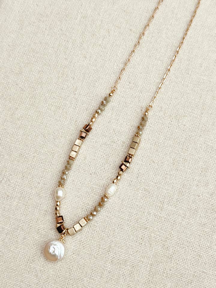 Freshwater Pearl & Beaded Charm Necklace for wholesale by Gracie Rose Designs