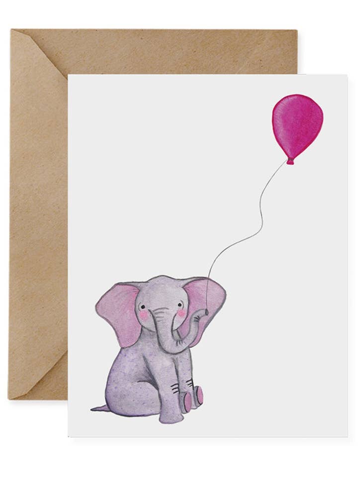 Carta Elefante Pigmeo con Palloncino Rosa: Arte della Fauna Selvatica per la vendita all'ingrosso da parte di Red and Wolf Paper Company