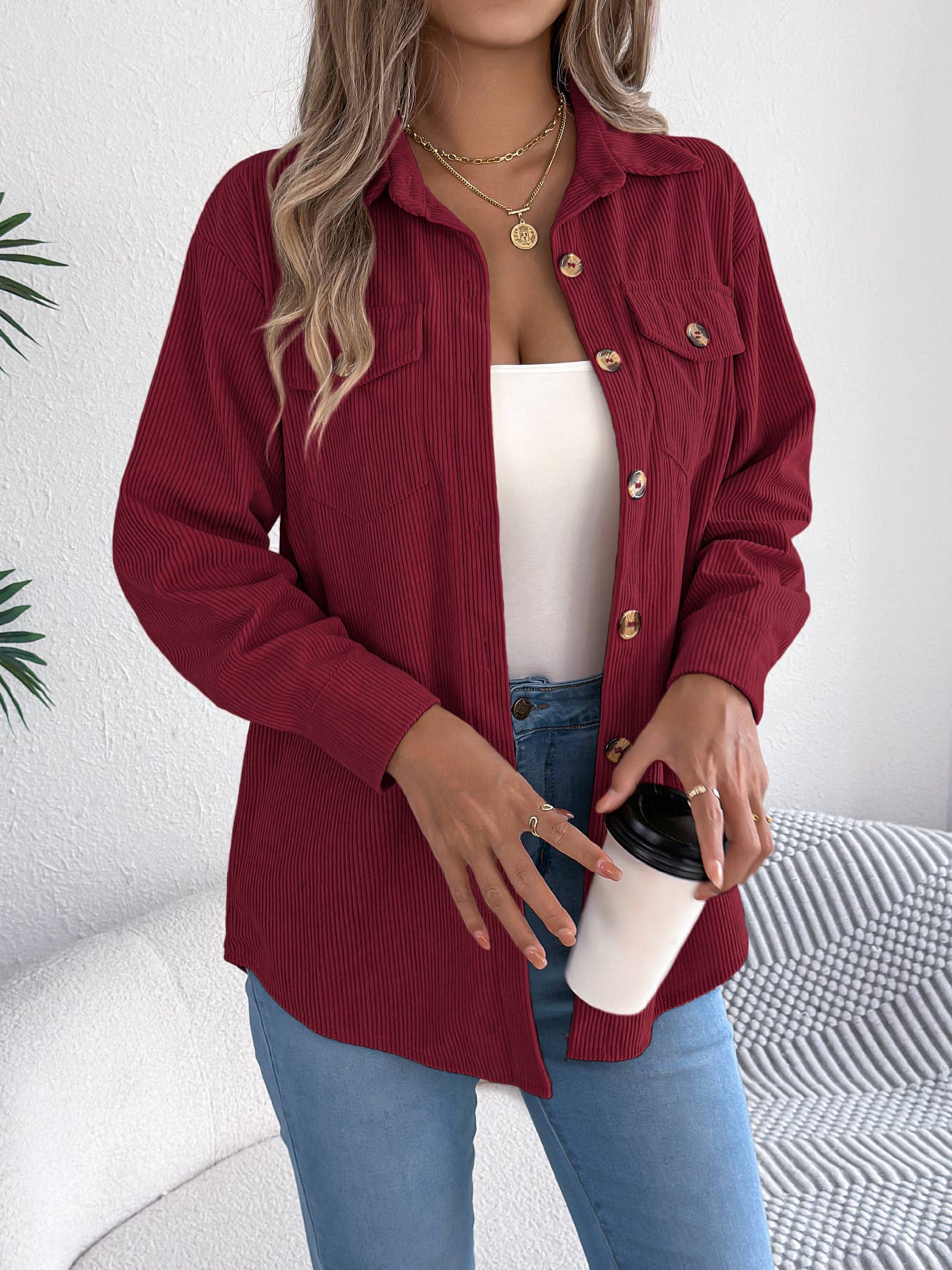 Hope & Sunshine - Wholesale Shirt Jacket/Shacket - Women's - Corduroy Mid-Length Jacket16