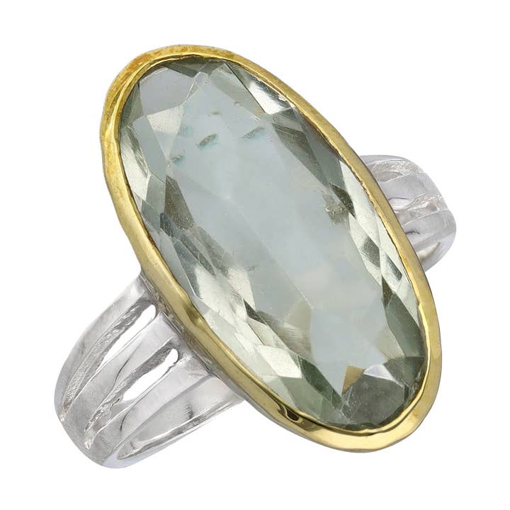 Anillo de declaración de amatista verde de plata de ley 925 para venta al por mayor de Tiramisu