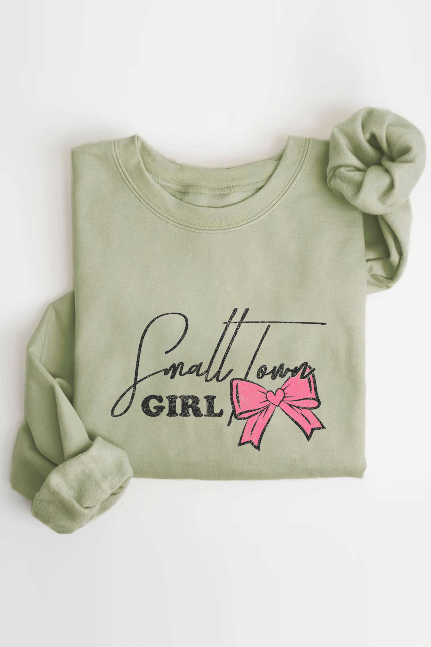 Rustee Clothing – Engroshandel Grafisk Sweatshirt - Dame – SMALL TOWN GIRL RIBBON BOW MINERAL BRUSHED SWEATSHIRTS9
